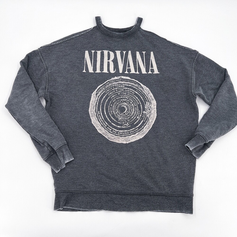 Nirvana Sweater Womens Small Grey Vestibule Cold Shoulder Pullover Grunge 90s